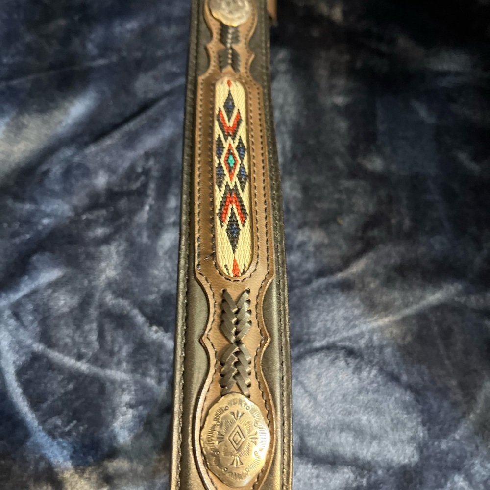 Wrangler Vintage Black Leather Embroidered Belt Silver Buckle 34” - Picture 5 of 5